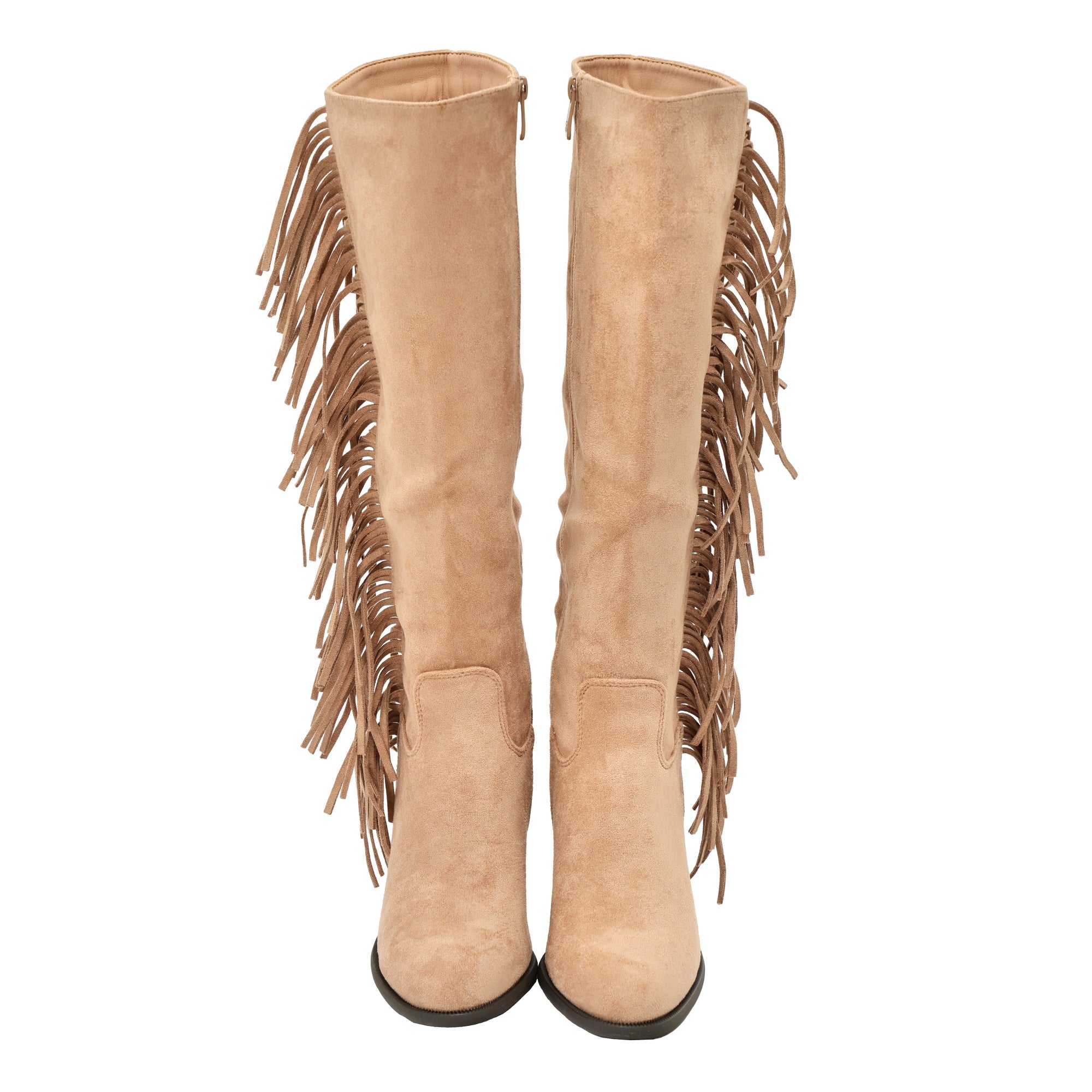 Stivali in simil camoscio con frange e tacco largo Kaki