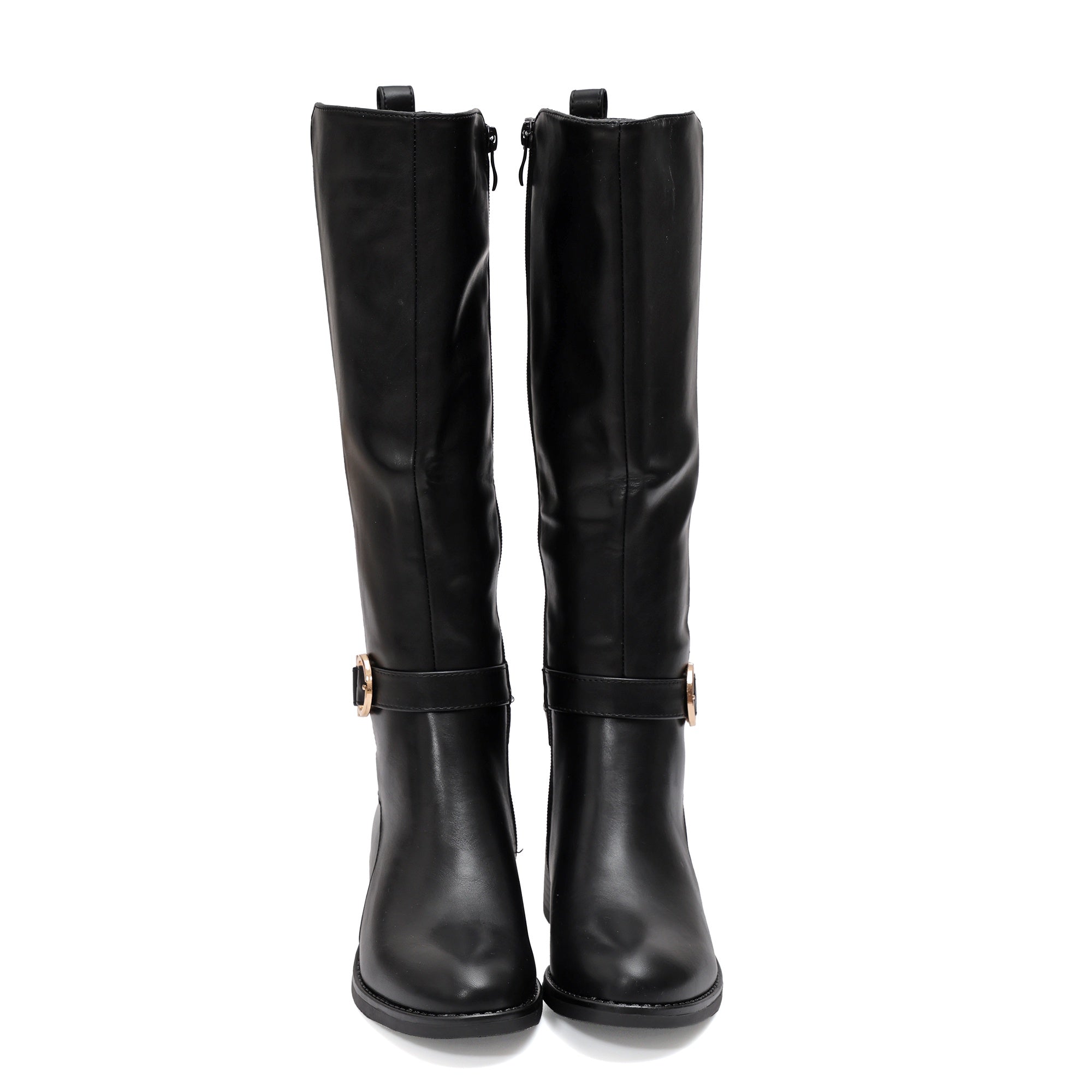 Stivale in simil pelle con cinturini e fascia elastica Nero