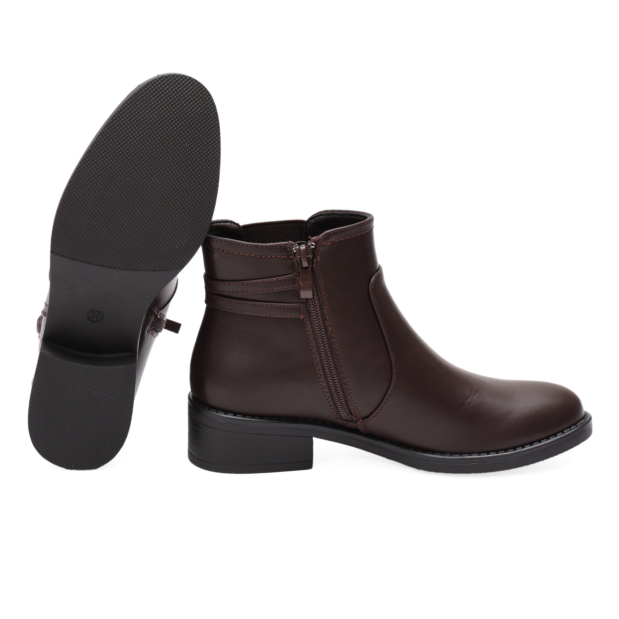 Stivaletti in simil pelle con fibbia dorata e elastico laterale Marrone