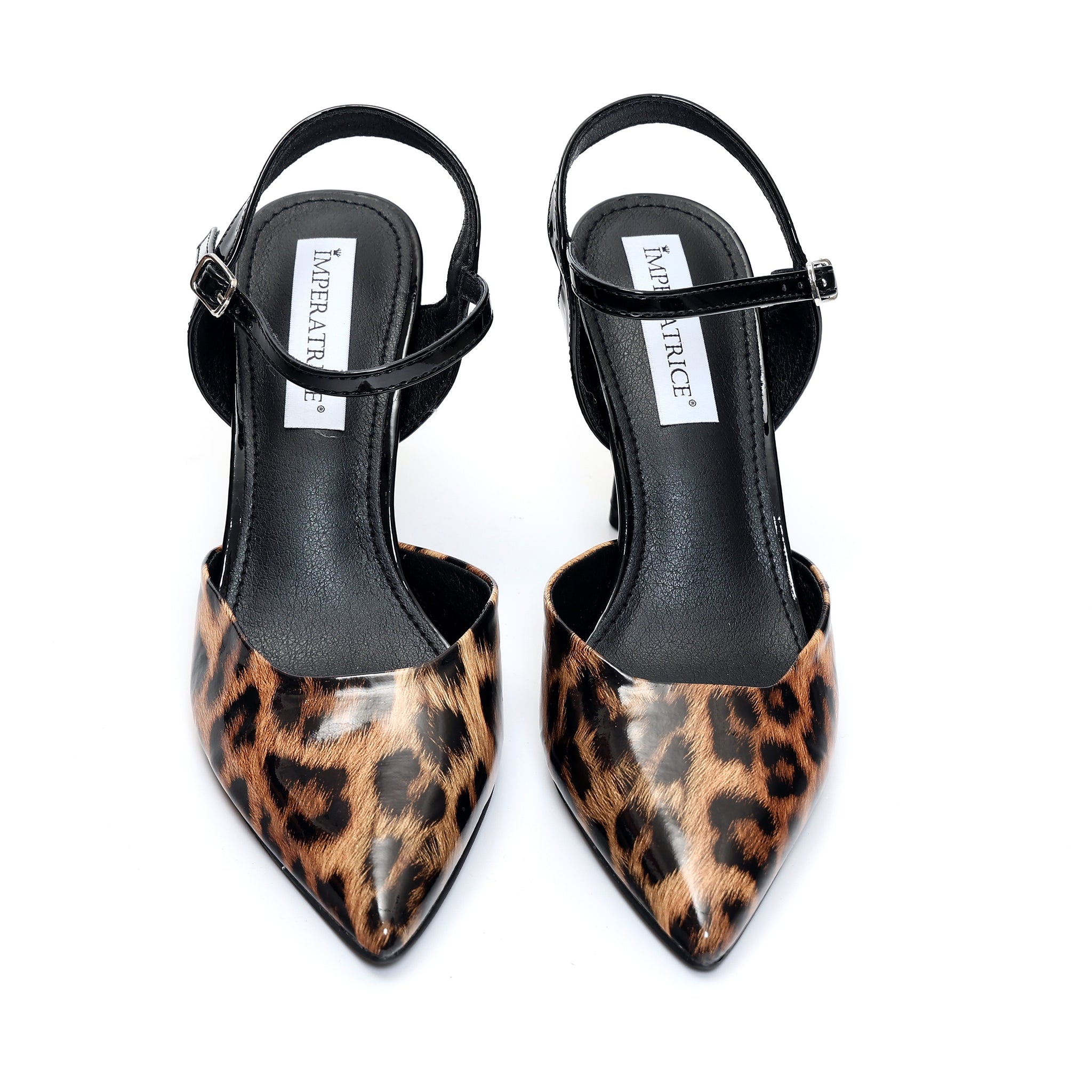 Sandali in simil pelle verniciata con tacco Leopardato