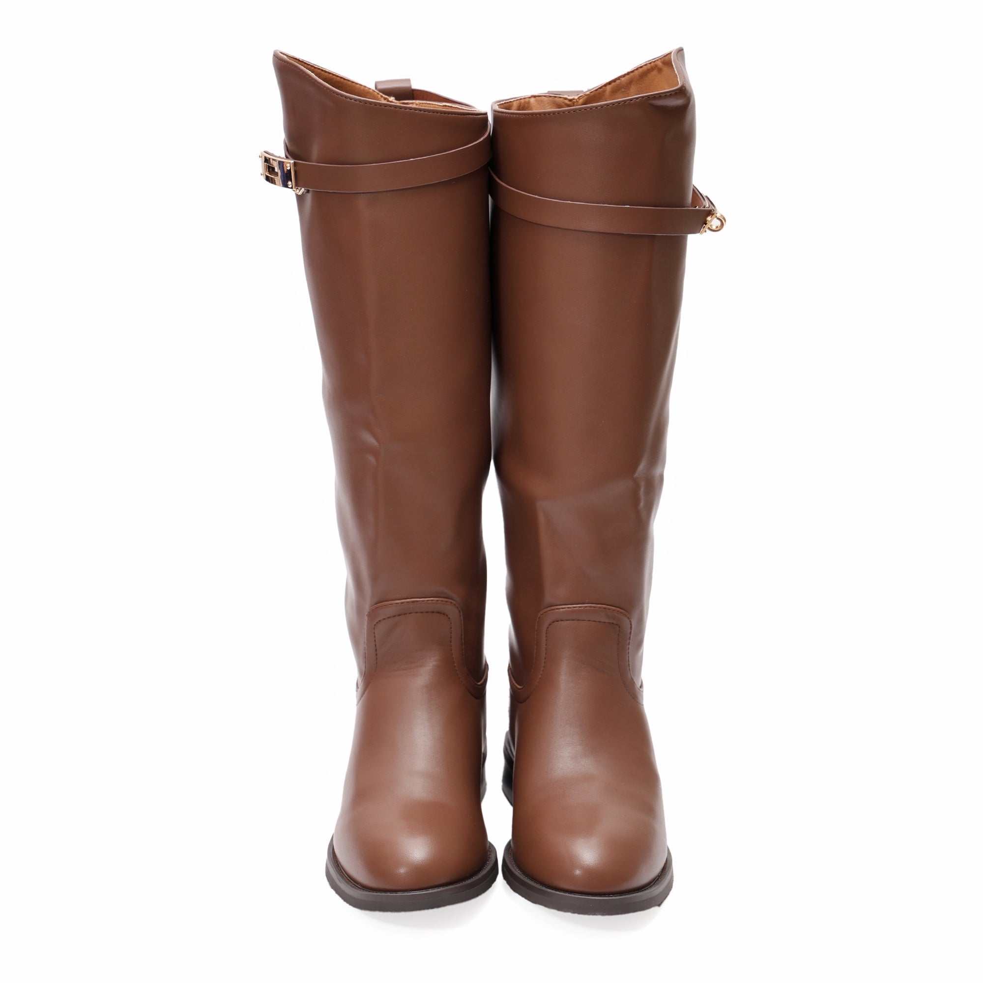 Stivale in simil pelle con fibbia dorata Khaki
