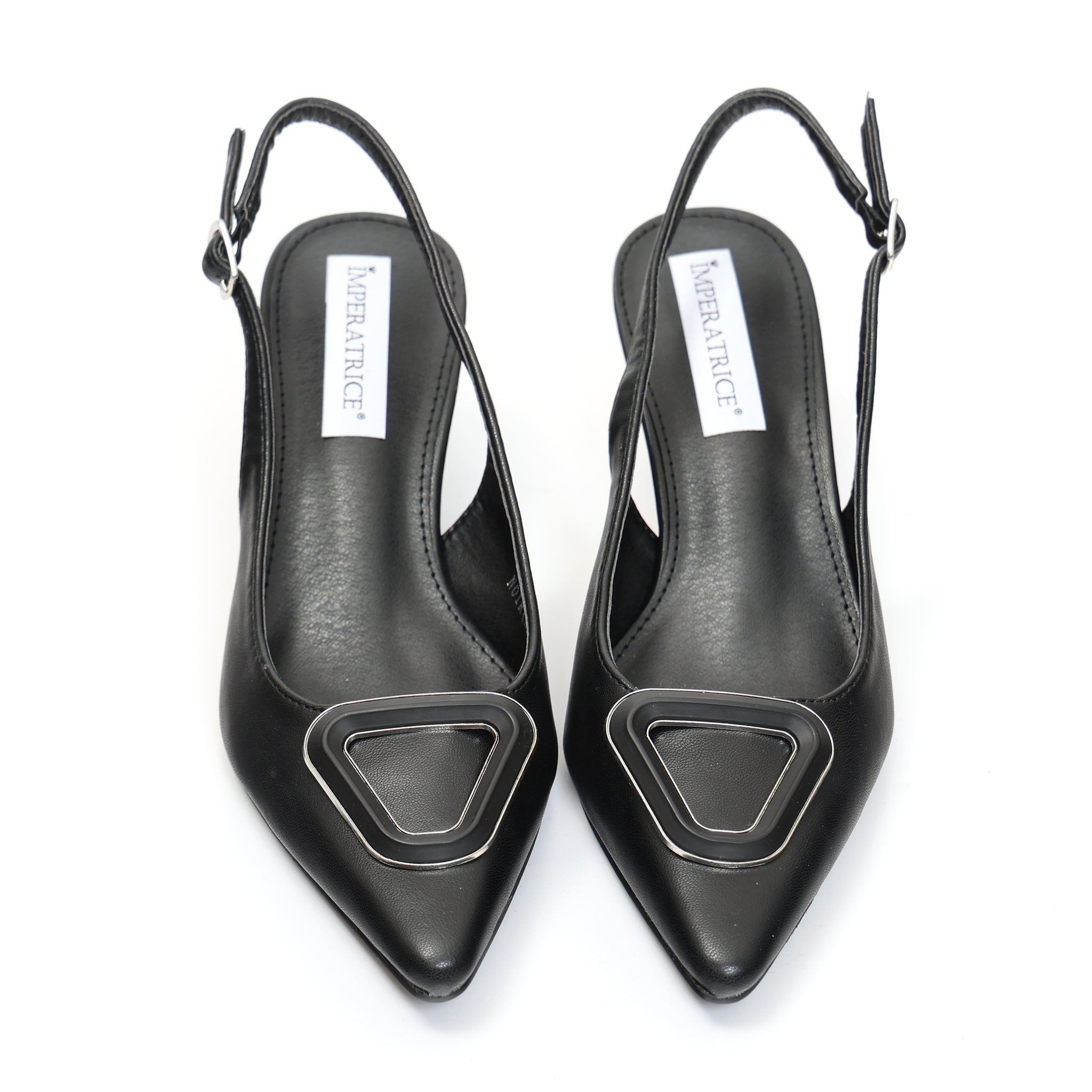 Dècolletè slingback con tacco basso a rocchetto e dettaglio sulla punta Nero
