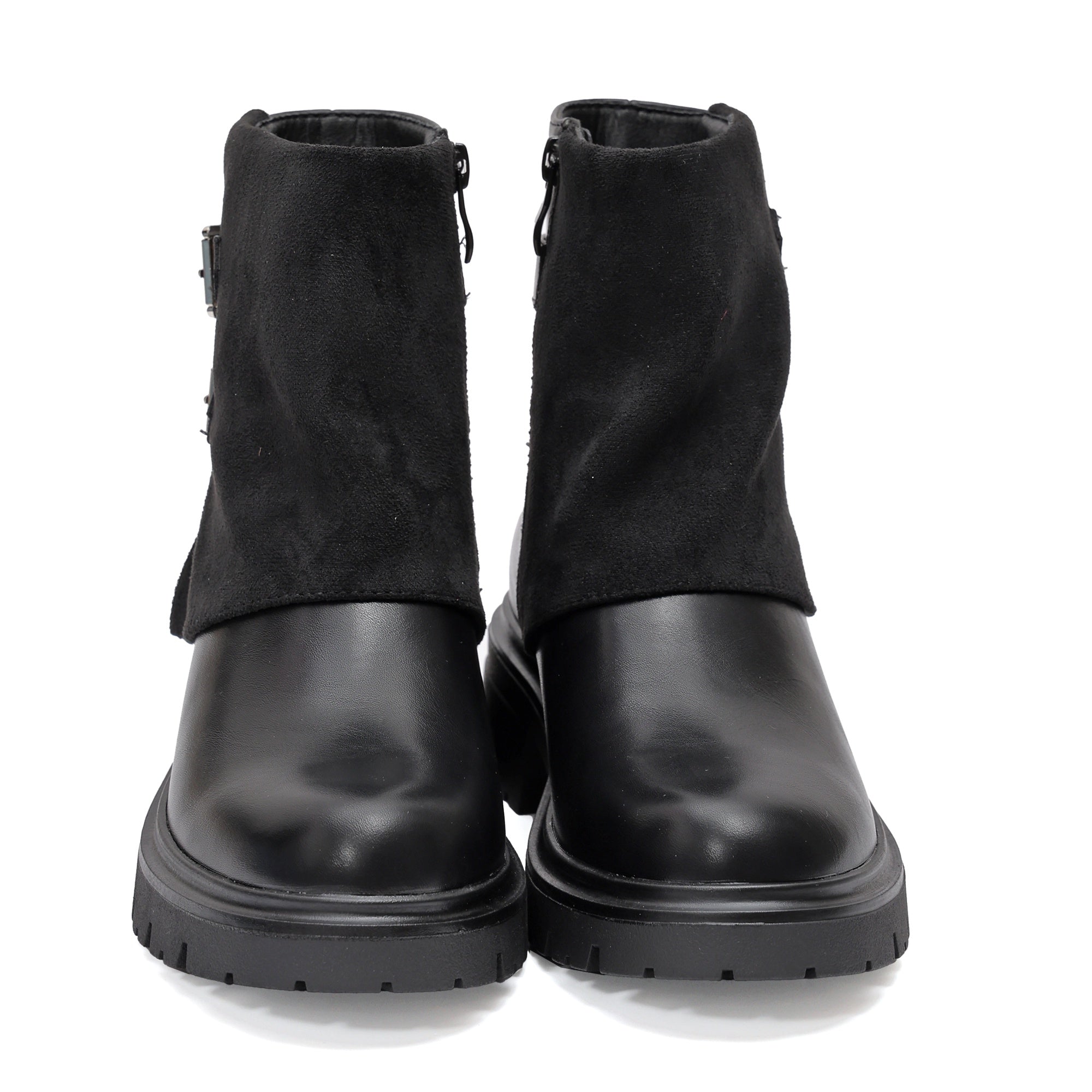 Stivaletto in simil pelle con cinturini e pelle camosciata Nero