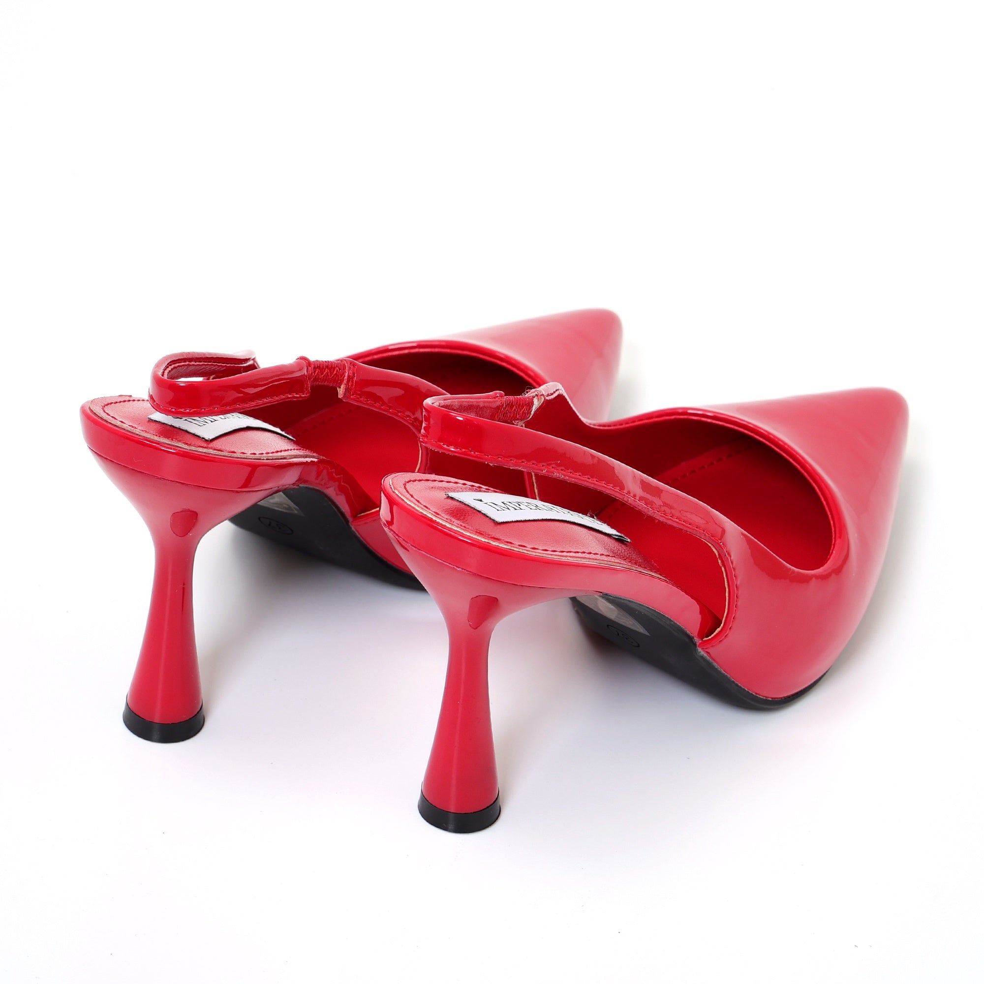 Dècolletè slingback in simil pelle verniciata con tacco a rocchetto tondo Rosso - Imperatrice