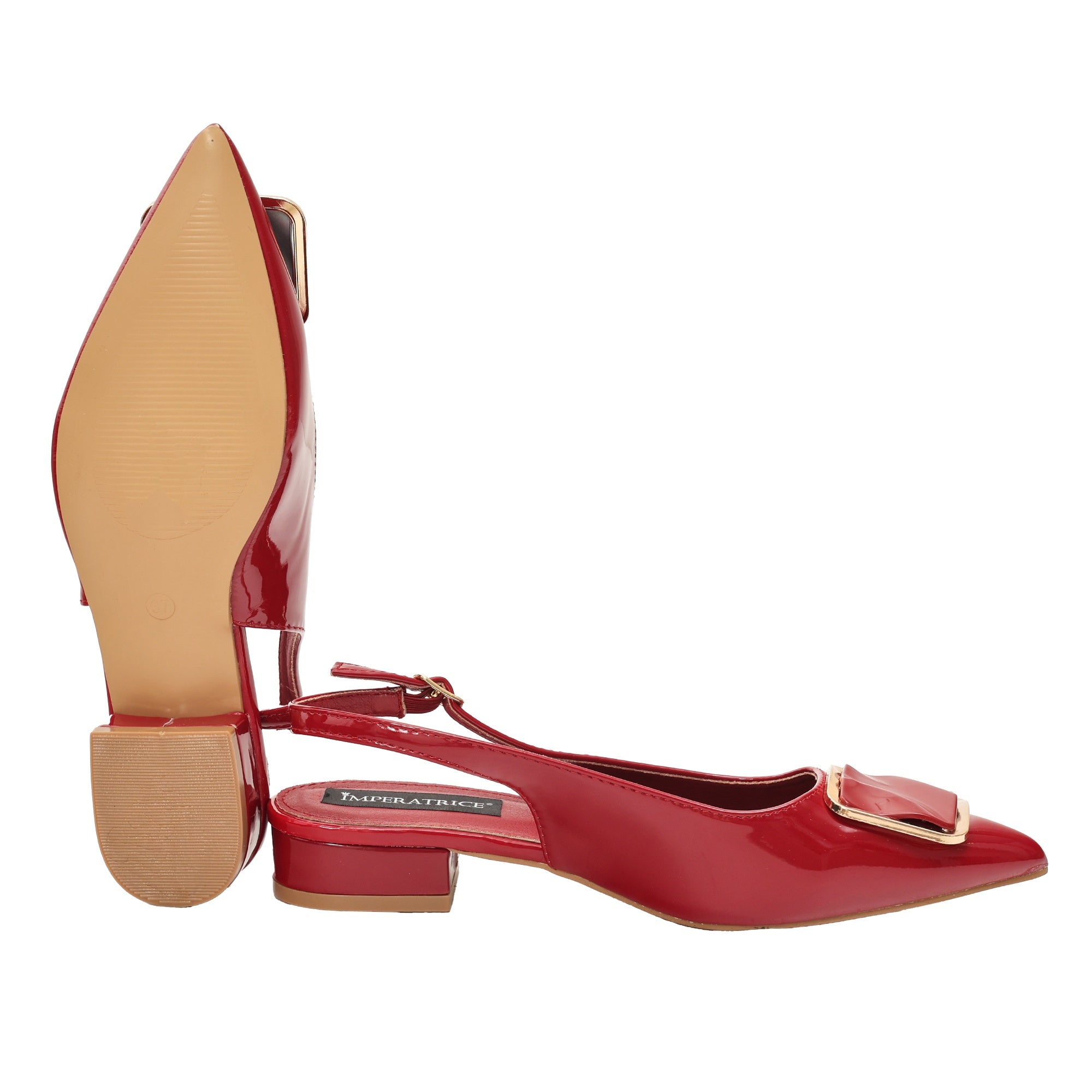 Ballerine in simil pelle verniciata con applicazione Bordeaux