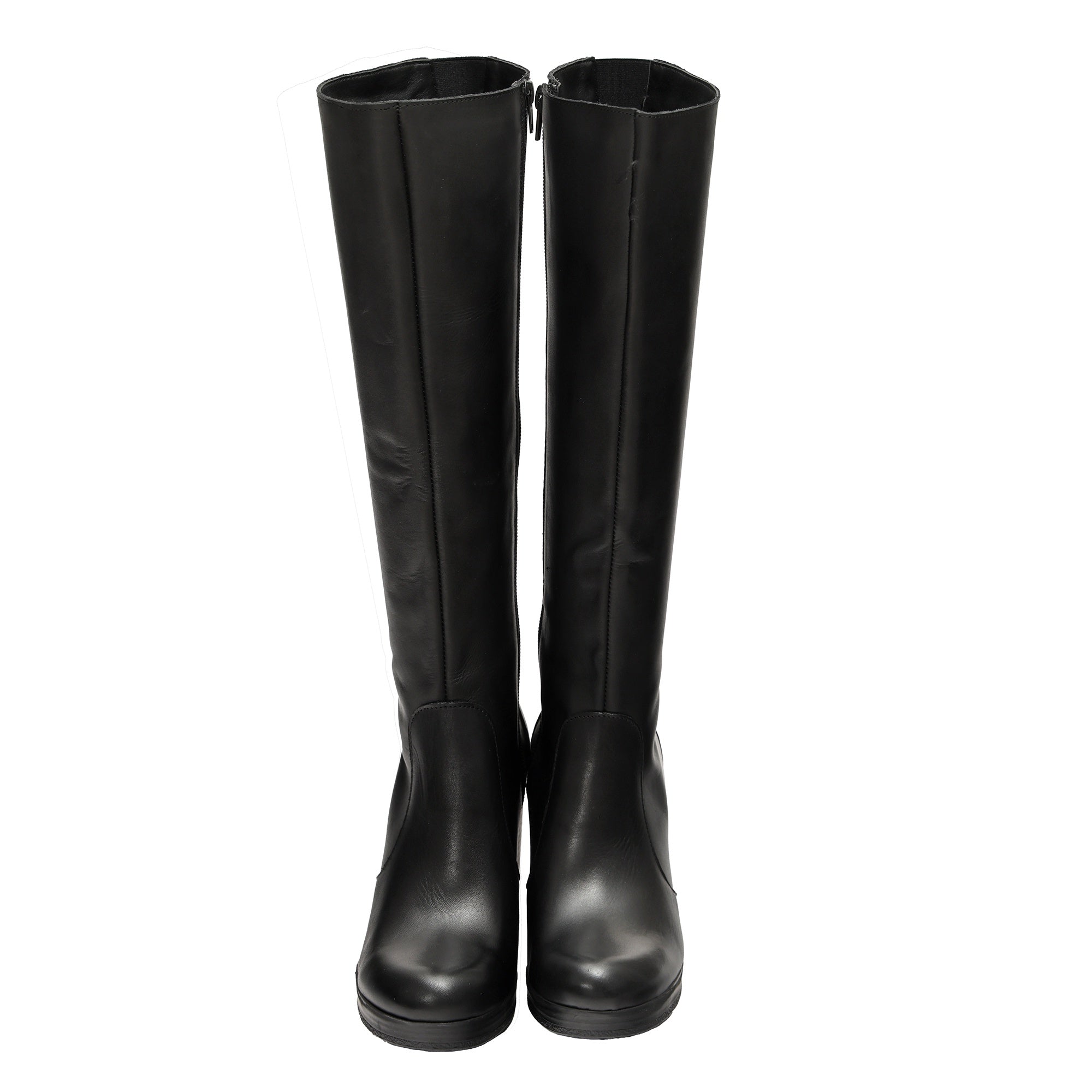 Stivale in vera pelle con tacco e fascia elastica Nero