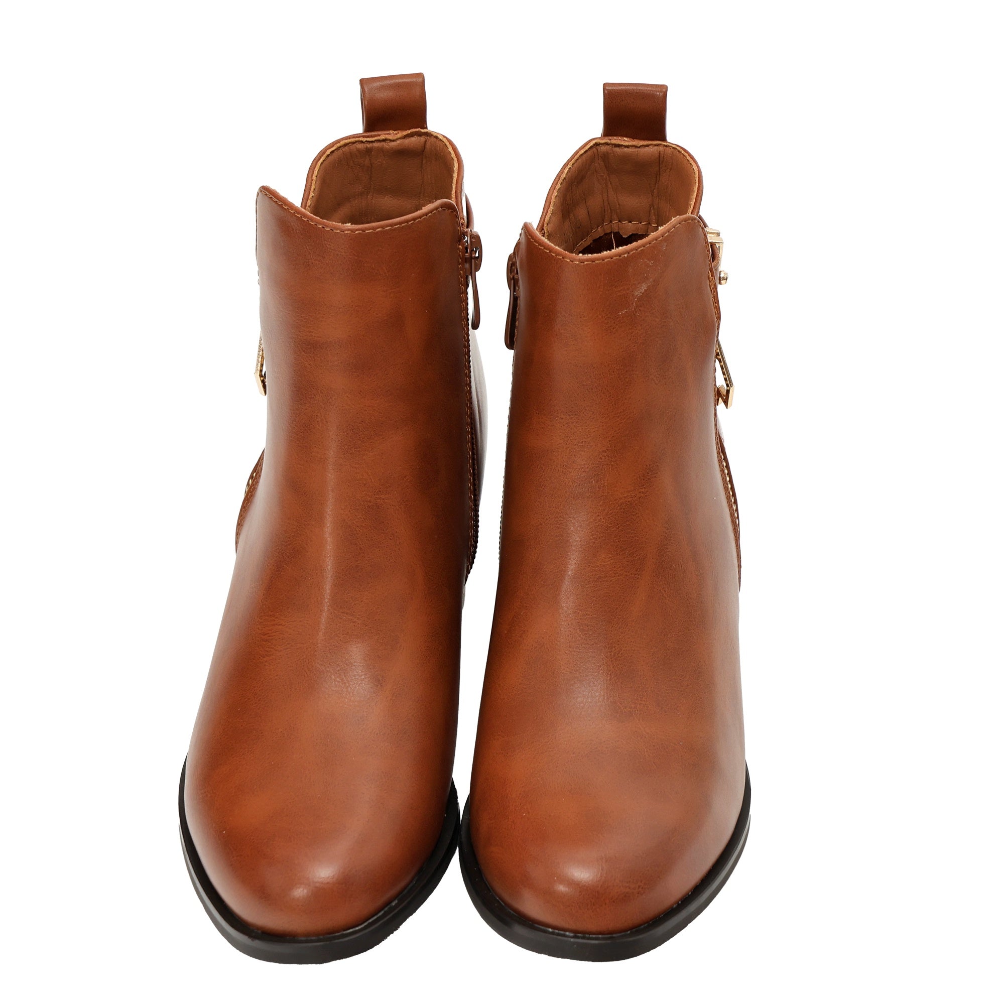 Stivaletti in pelle con tacco comodo Cammello