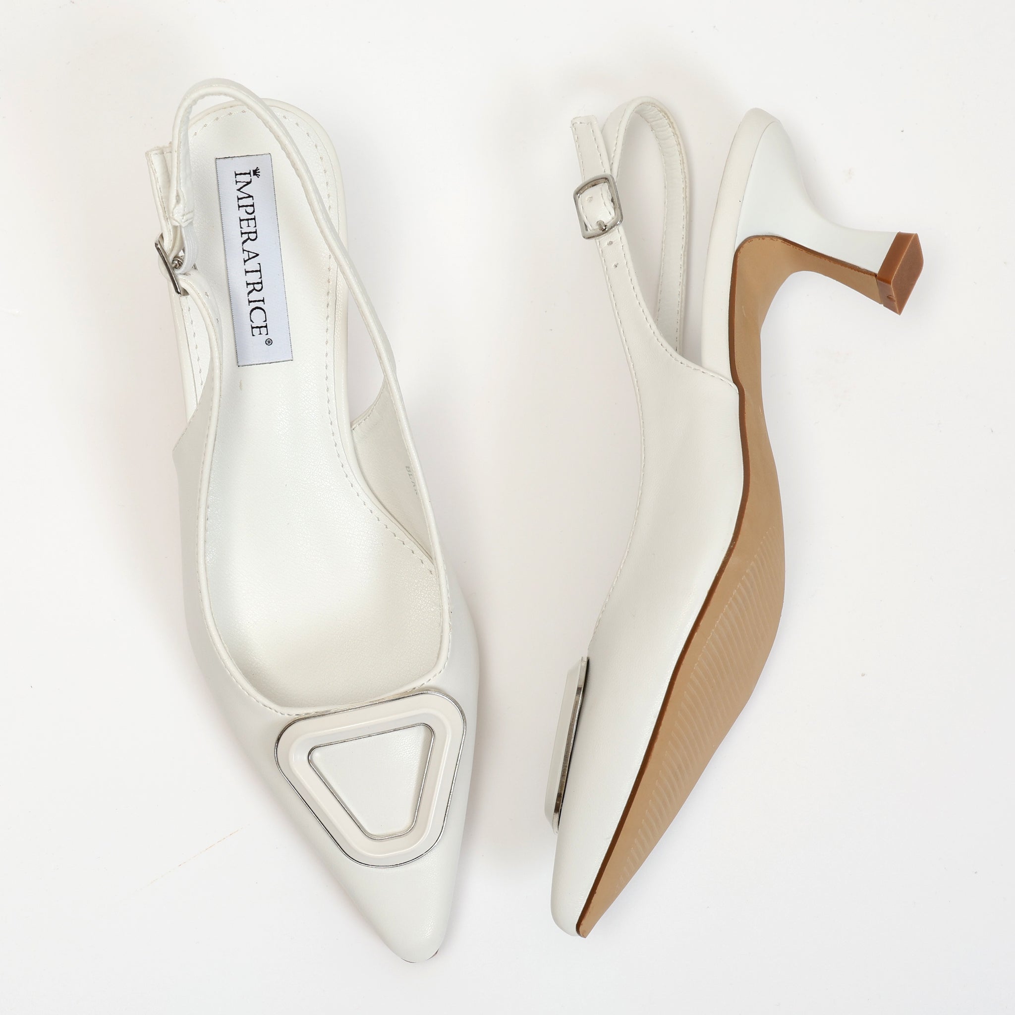 Dècolletè slingback con tacco basso a rocchetto e dettaglio sulla punta Bianco