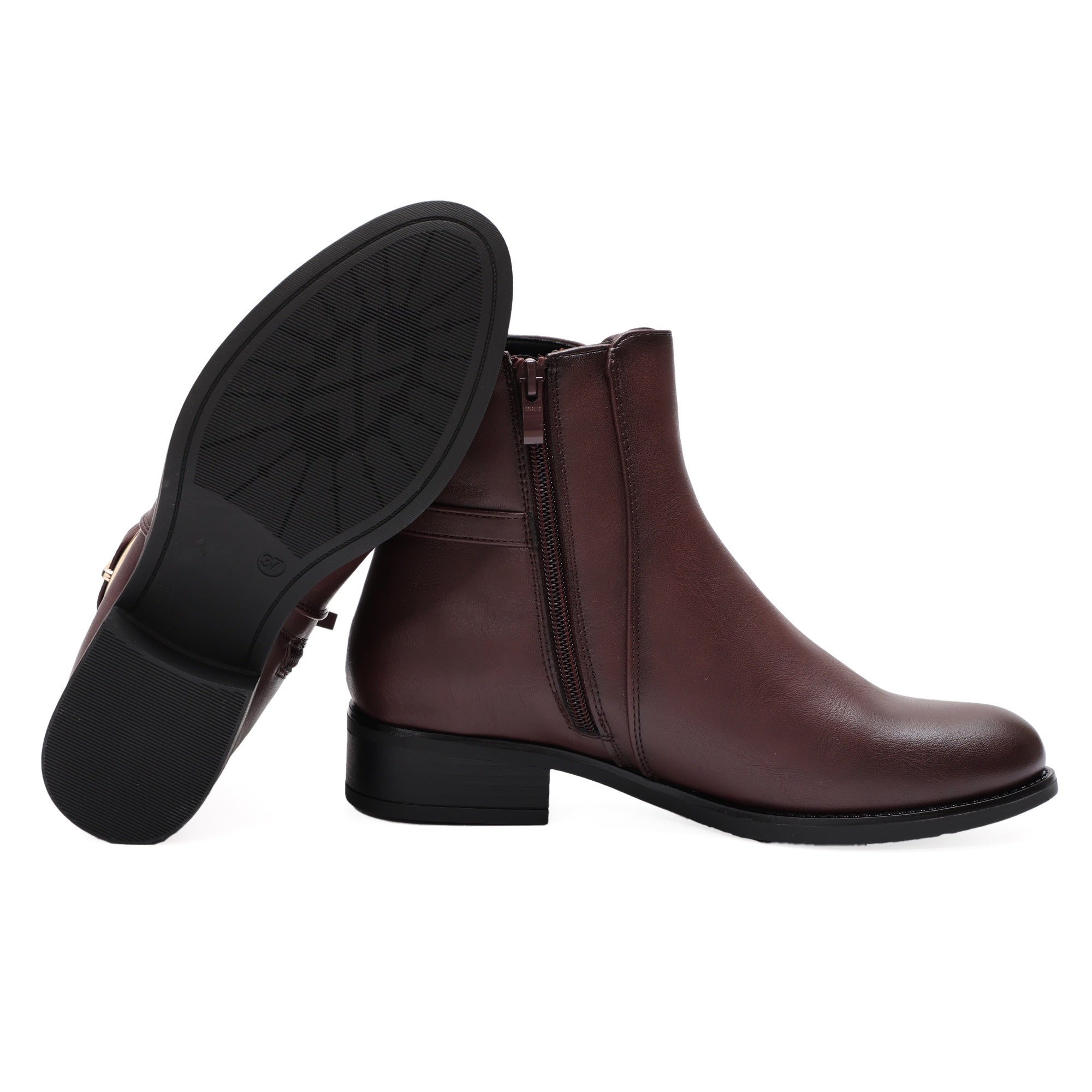 Stivaletti in simil pelle con fibbia dorata Bordeaux