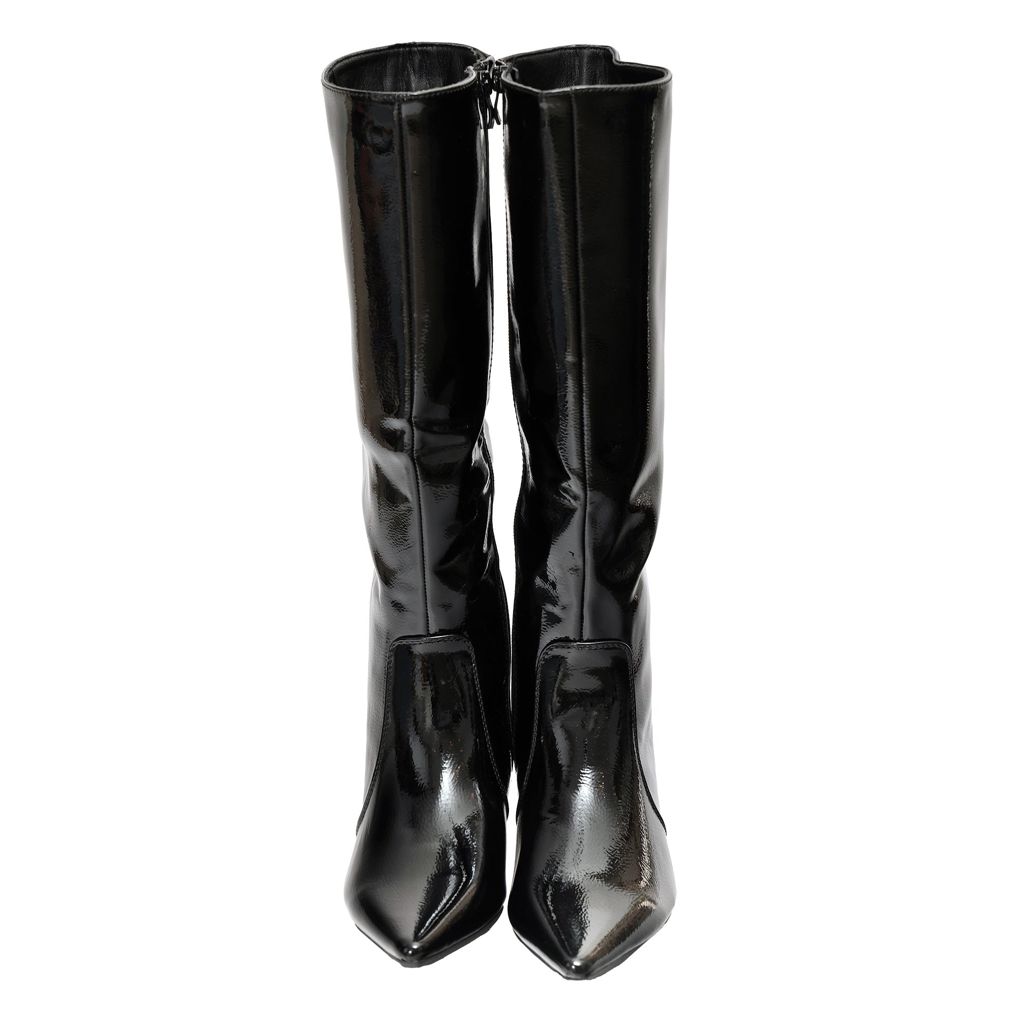 Stivale in simil pelle verniciato effetto naplak con tacco basso Nero