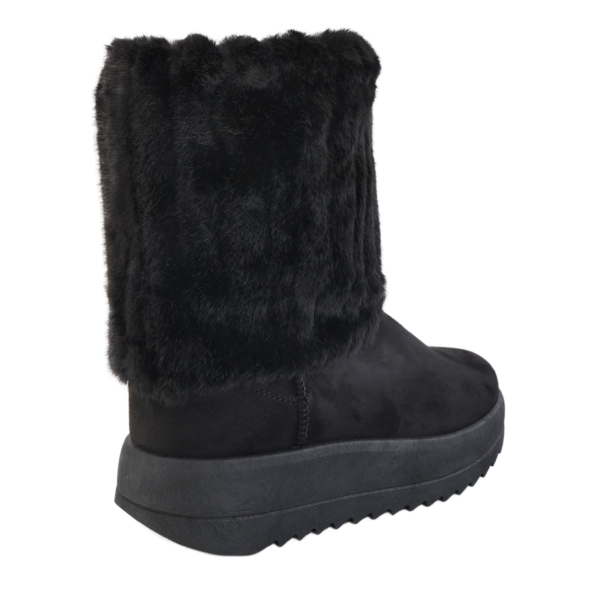 Stivaletti in simil camoscio imbottiti platform con pellicciotto Nero